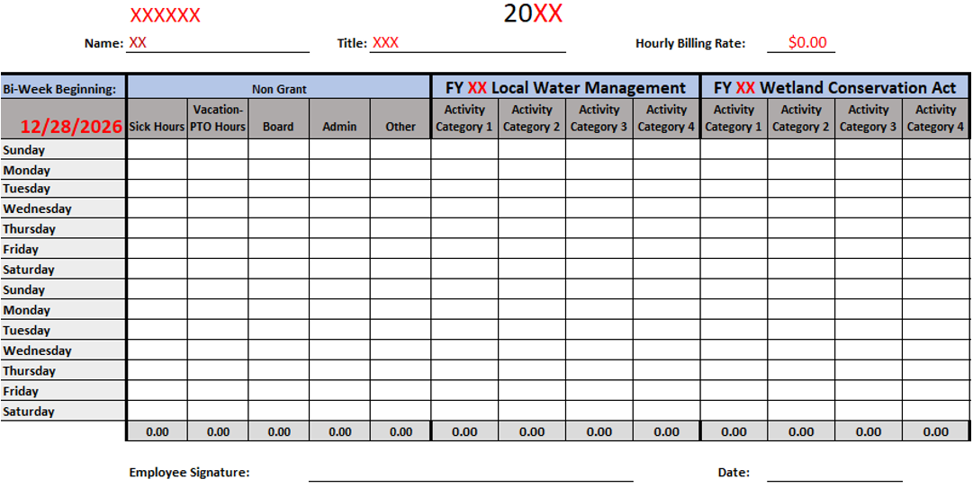 Example of biweekly time tracking