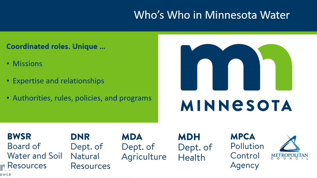 a screen shot from a video with the state of minnesota logo and a list of water agencies