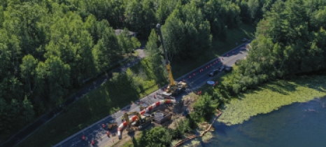 Aerial view of Island Loon Lake stormwater retrofit work