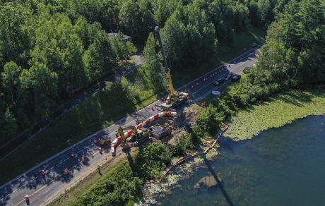 Aerial view of Island Loon Lake stormwater retrofit work