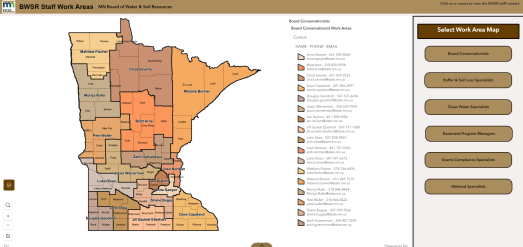 map showing BWSR work areas